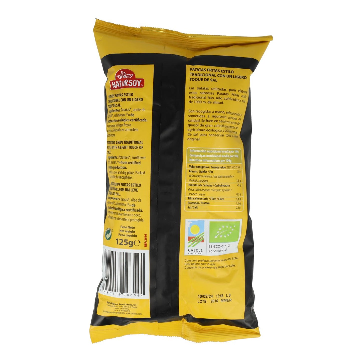 Bio-Kartoffelchips mit Schale. Natursoy 125 g