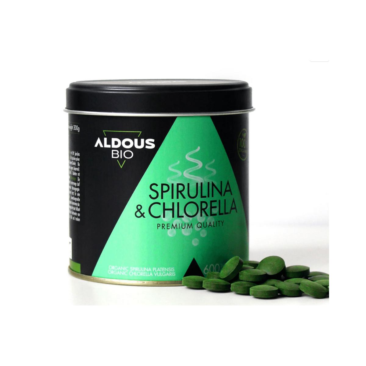 Mélange de spiruline et de chlorelle biologique, 600 comprimés Aldous Bio