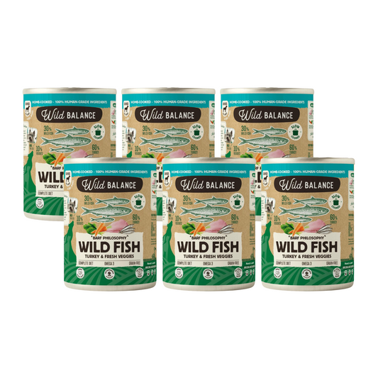 Packung BARF Fisch- und Truthahnkonserven für Hunde 6 x 400 g Wild Balance