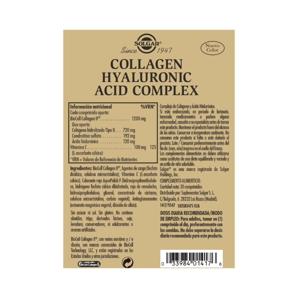 Collagene acido ialuronico complesso 30 compresse 120 mg-Solgar