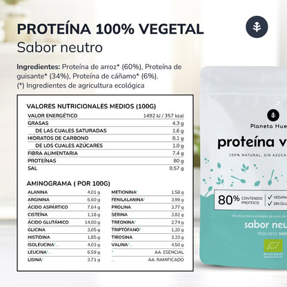 Protéines végétales neutres ECO 80% Planeta Huerto 500 g