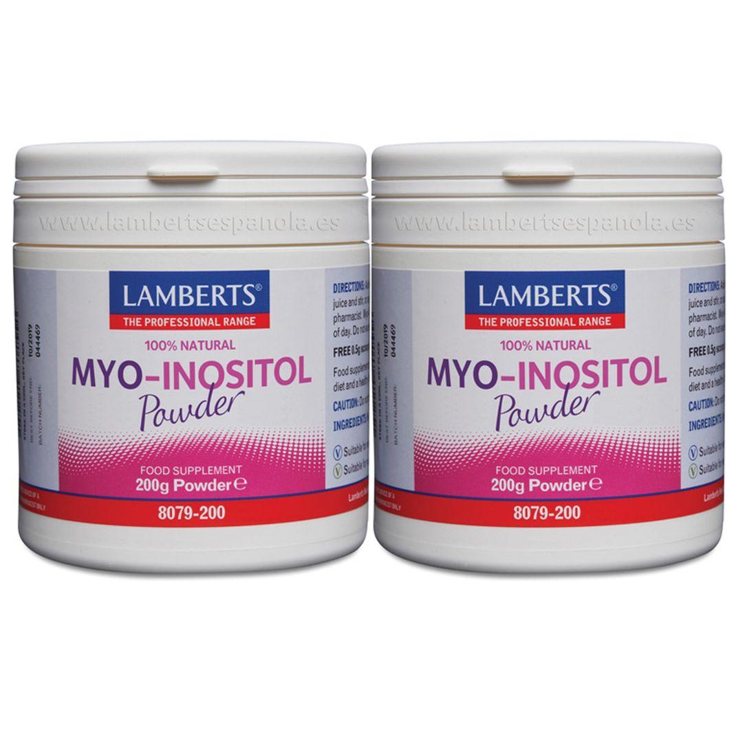 Opakowanie 2 MYO Inositol w proszku  Lamberts 200 g