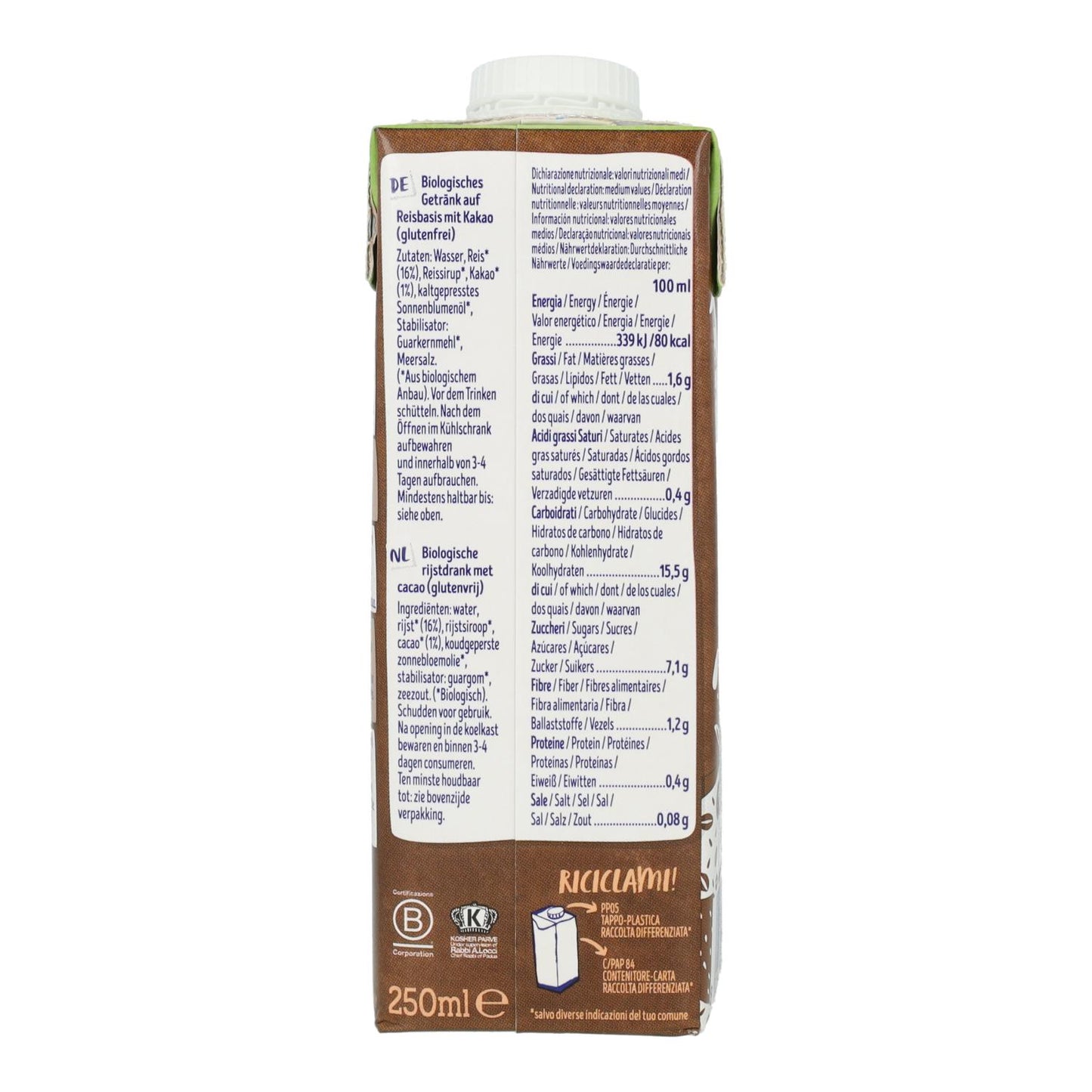 Mini boisson au riz et au cacao BIO Isola Bio 250 ml