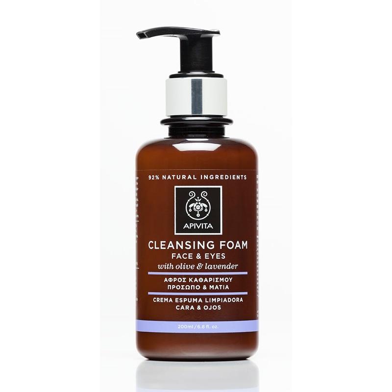 Rengöringsmousse för ansikte och ögon med oliv och lavendel Apivita 200 ml