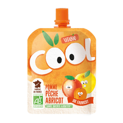 Zakje biologische appel, perzik en abrikoos Cool Fruit Vitabio 4 stuks 90 g