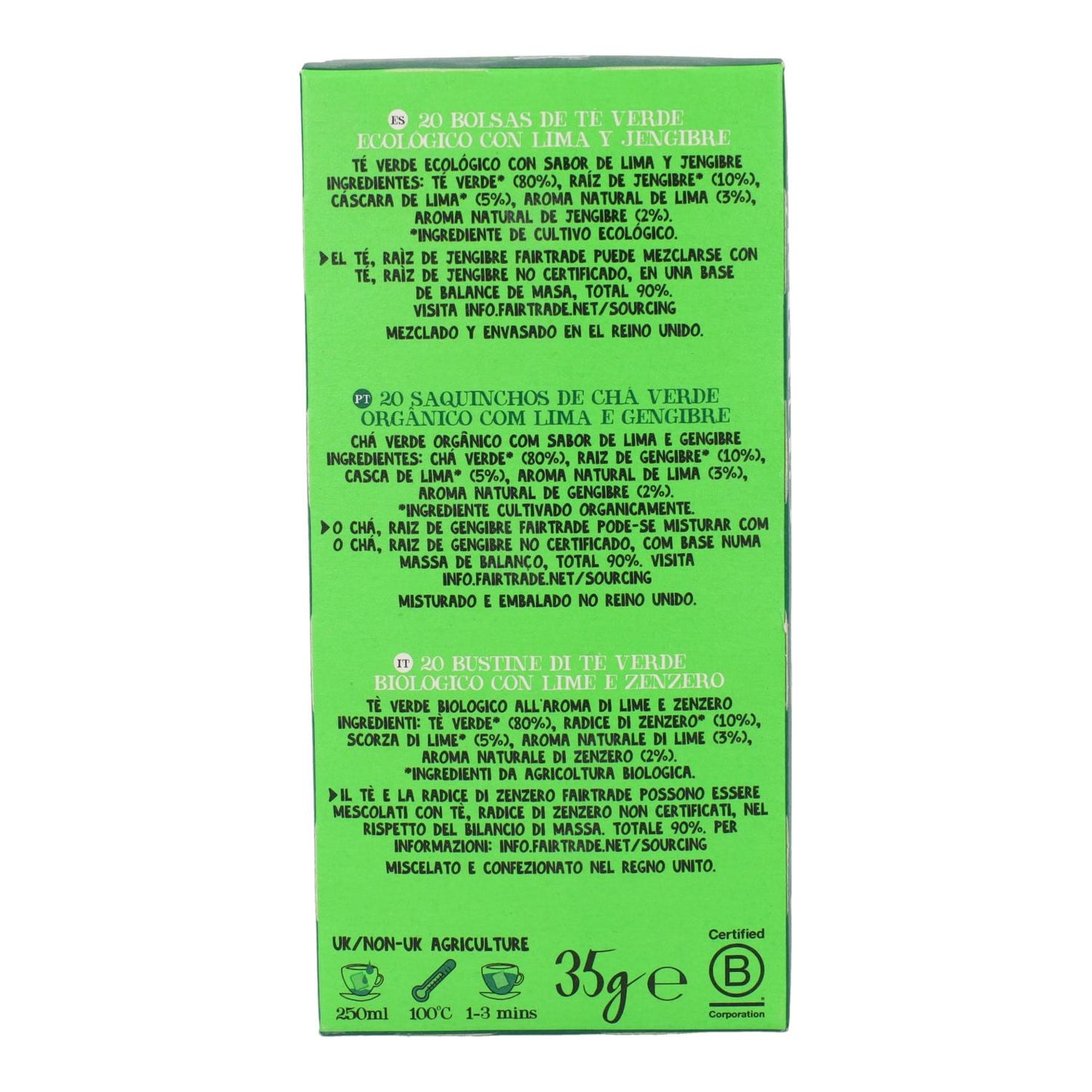 Tè verde lime e zenzero Bio Cupper 20 bustine