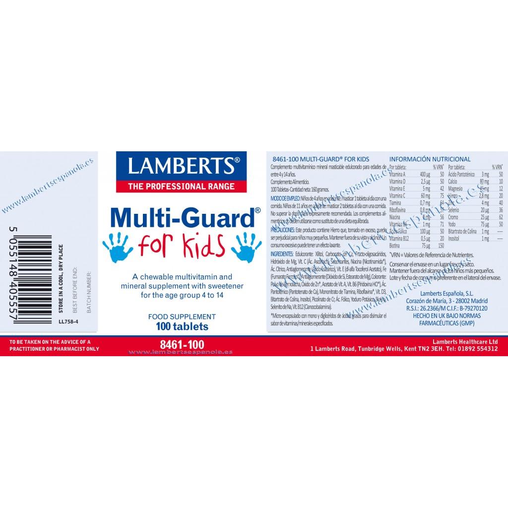 Multi-Guard para Niños. Vitaminas y Minerales Lamberts, 100 tabletas masticables