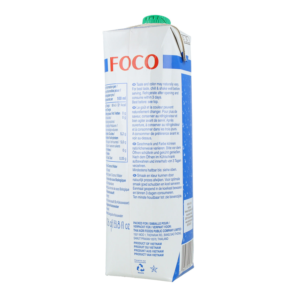 100% reines, natürliches ECO-Kokoswasser Focus 1L