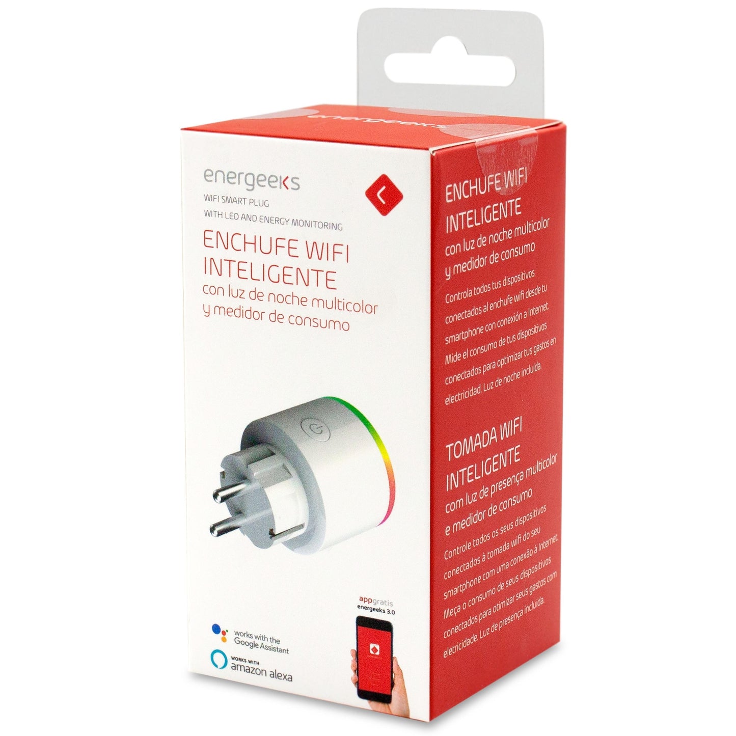 Inteligentna wtyczka Wi-Fi z wielokolorową lampką nocną i miernikiem zużycia energii Energeeks