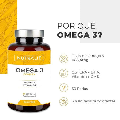 Omega 3 Complex 2000 mg + vitamine E en D3 DHA EPA Nutralie 60 softgels