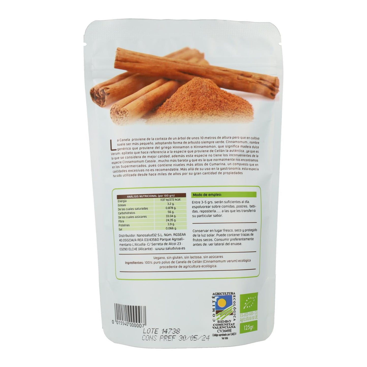 Ceylon cinnamon powder 125 g, Salud Viva