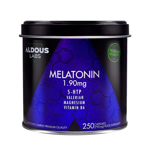 Melatonin with Magnesium, 5-HTP, Valerian and Vitamin B6, 250 capsules. Aldous Labs