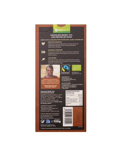 Tablette de chocolat noir 70 % pépites de cacao Bio Tierra Madre 100 g