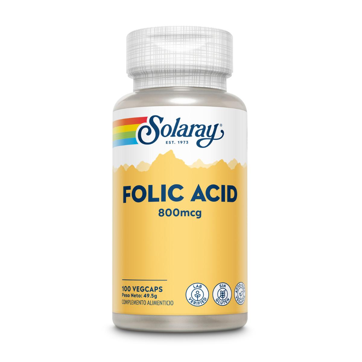 Foliumzuur 800 mcg Solaray 100 capsules