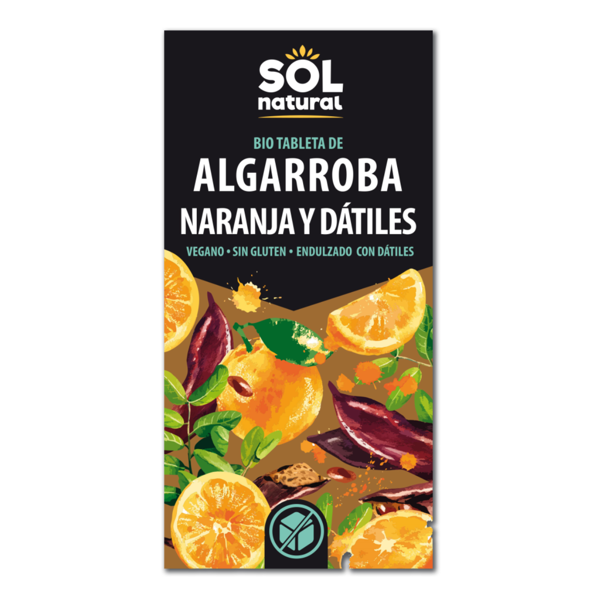 Cioccolato vegano di carruba con arancia e datteri BIO Sol Natural 70 g