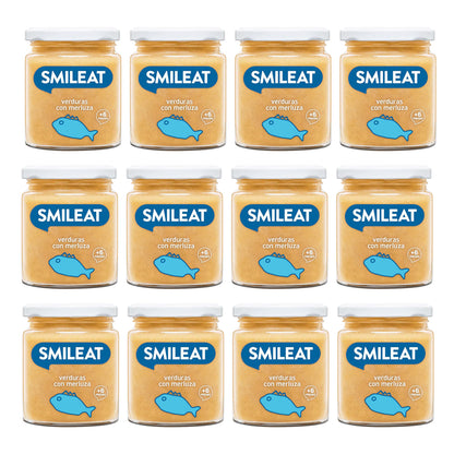 Opakowanie 12x słoiczków BIO z warzywami i morszczukiem +6 miesięcy Smileat 230 g