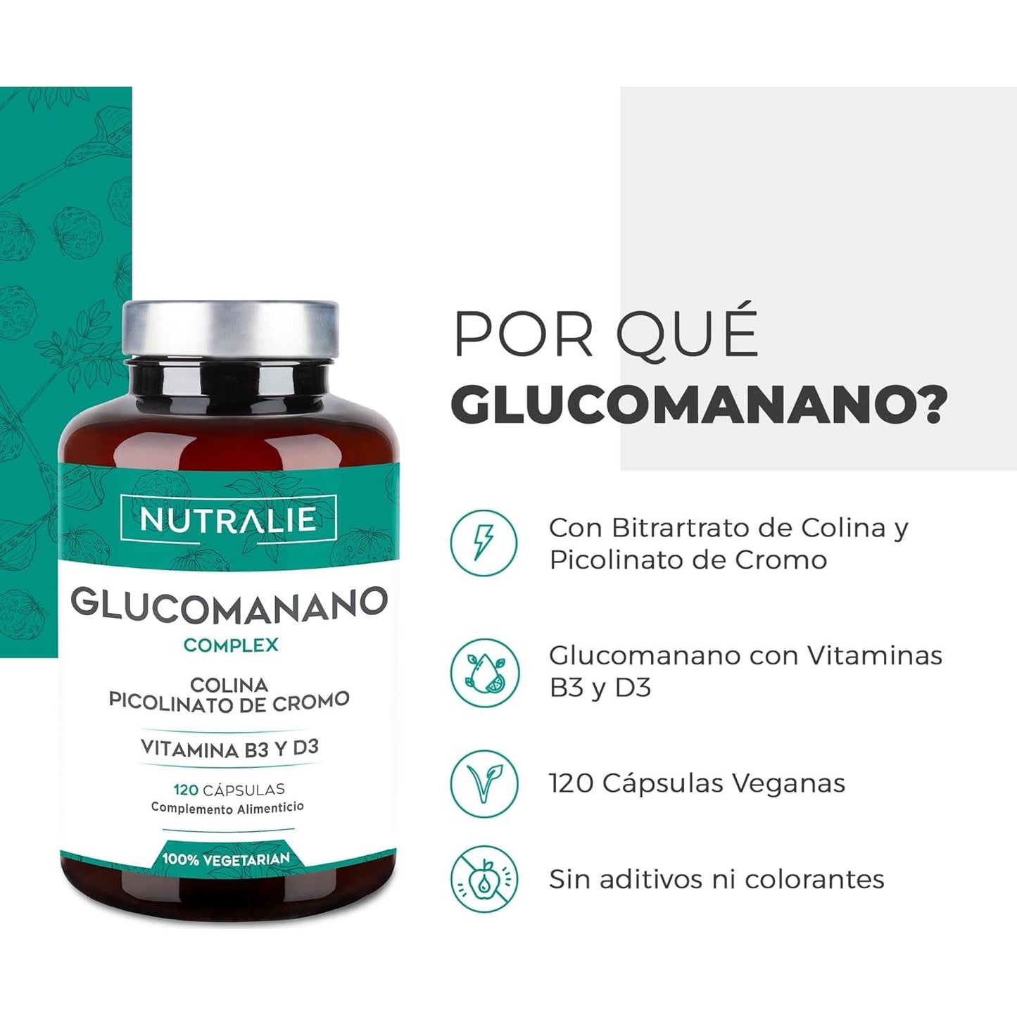 Nutralie Glucomannane avec choline + B3 + D3 Perte de poids 120 gélules