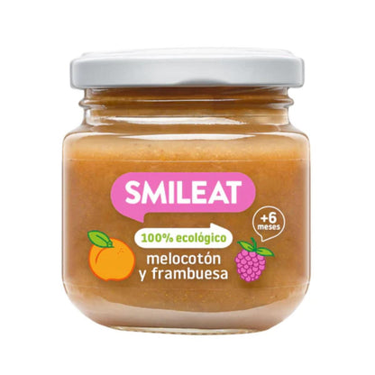 Petit pot de framboises et pêches bio Smileat, 130 g