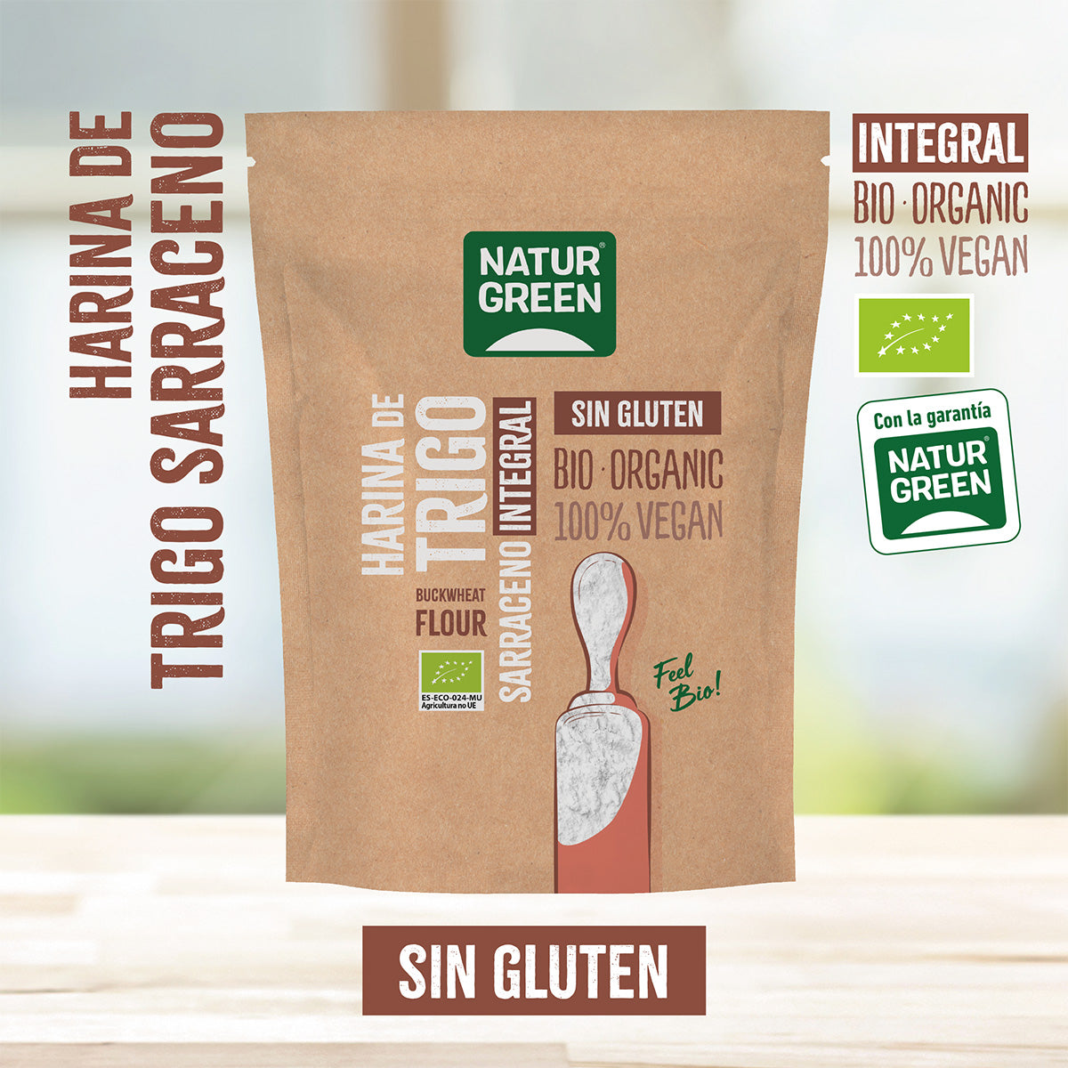Pack of 2 x NaturGreen Organic Gluten-Free Wholemeal Buckwheat Flour 500 g