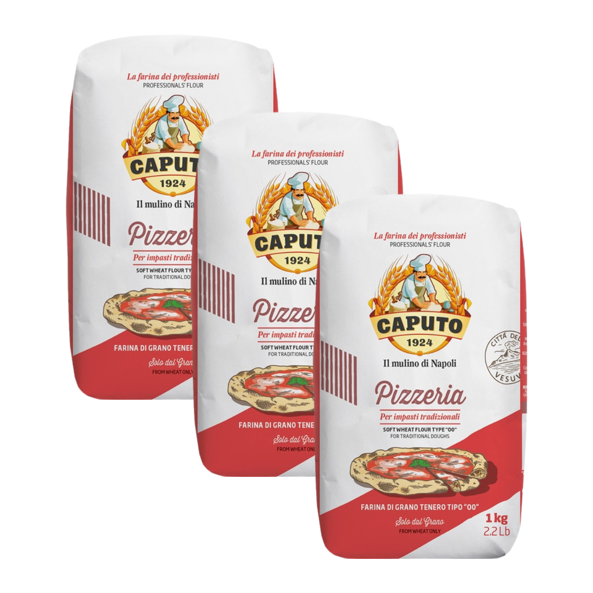 Packung mit 3 Einheiten Pizzeria-Mehl Typ 00 Caputo 1 kg