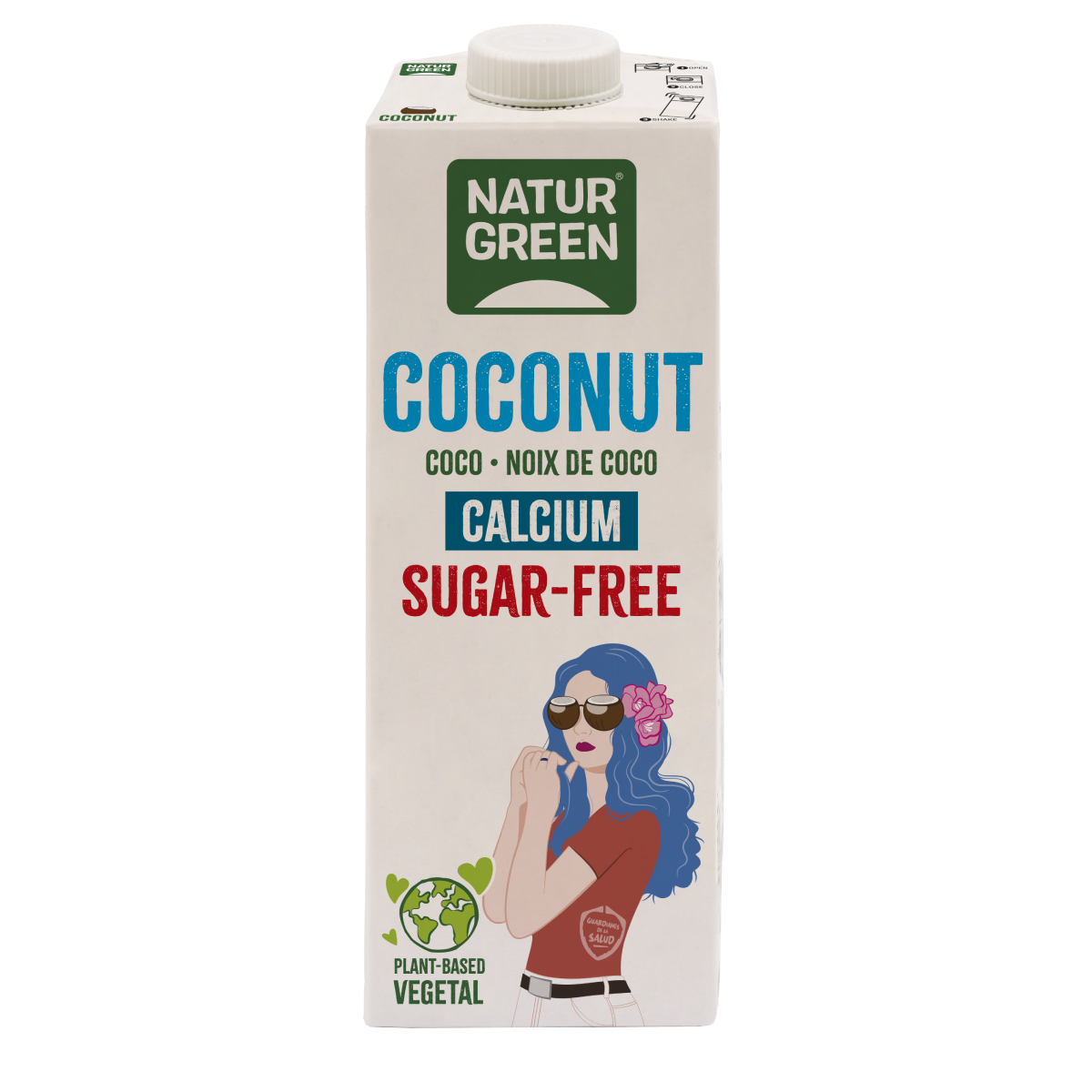 Lot de 6 bouteilles de 1 litre de boisson végétale NaturGreen à la noix de coco, sans sucre et riche en calcium.