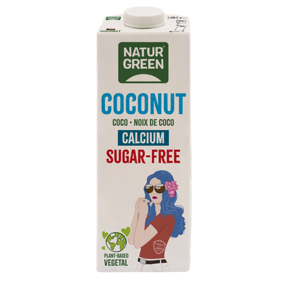 Lot de 6 bouteilles de 1 litre de boisson végétale NaturGreen à la noix de coco, sans sucre et riche en calcium.