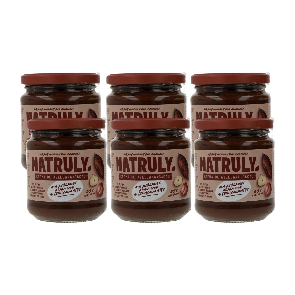 Lot de 6 pots de crème au cacao et aux noisettes Natruly 285 g