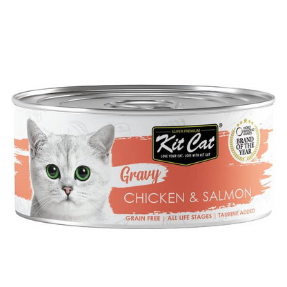 Kit Cat Boîte Gravy - Poulet & Saumon 70 g Nourriture humide pour chats en sauce