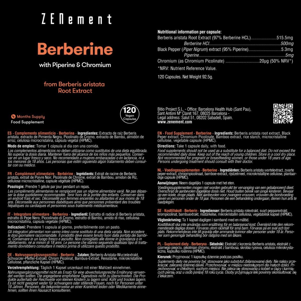 Berberina 500 mg Zenement, 120 compresse
