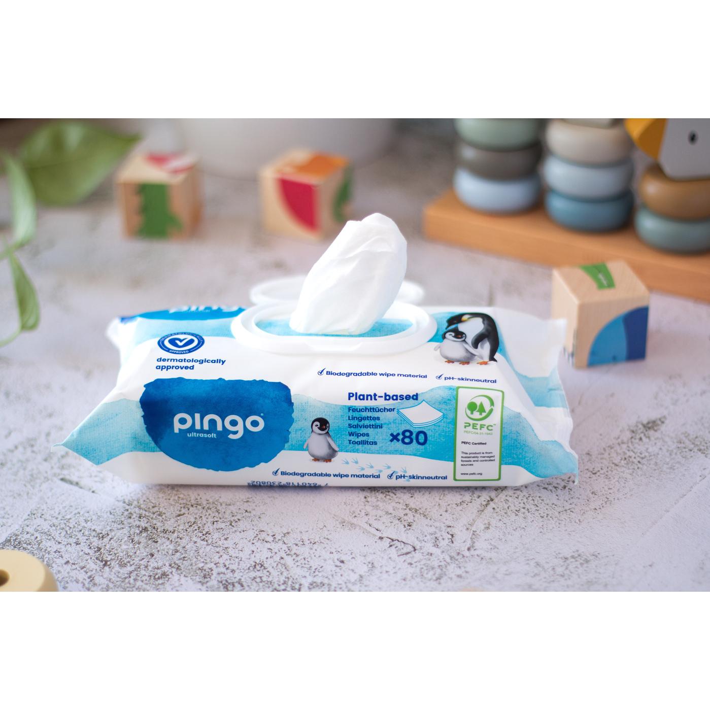 Chusteczki nawilżane w 100% biodegradowalne 80 szt. Pingo