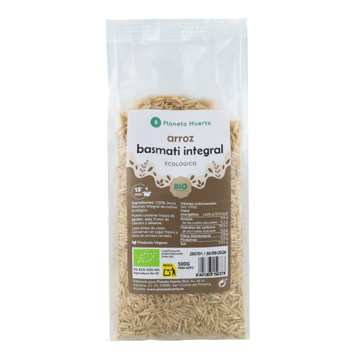 Riso Basmati integrale ECO Planeta Huerto 500 g
