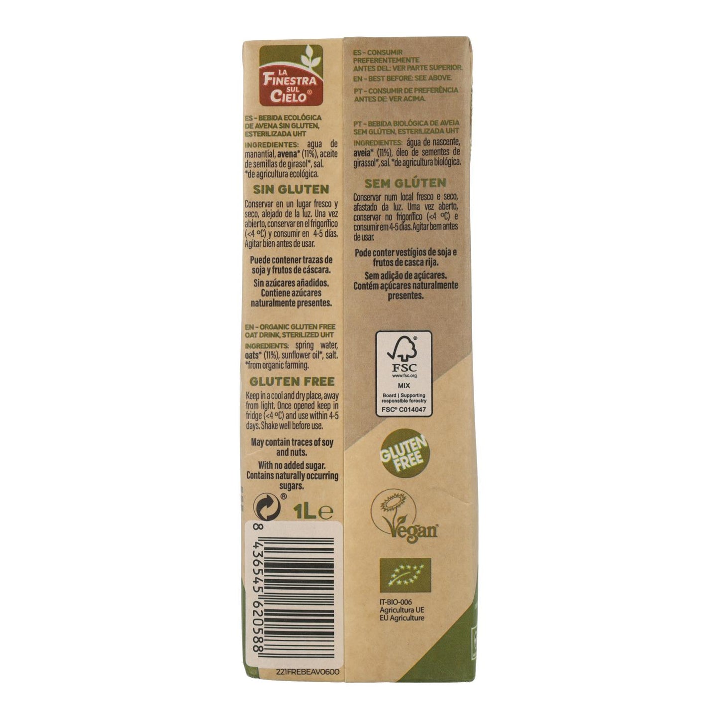 Boisson à l'avoine sans gluten Bio La Finestra Sul Cielo 1 L