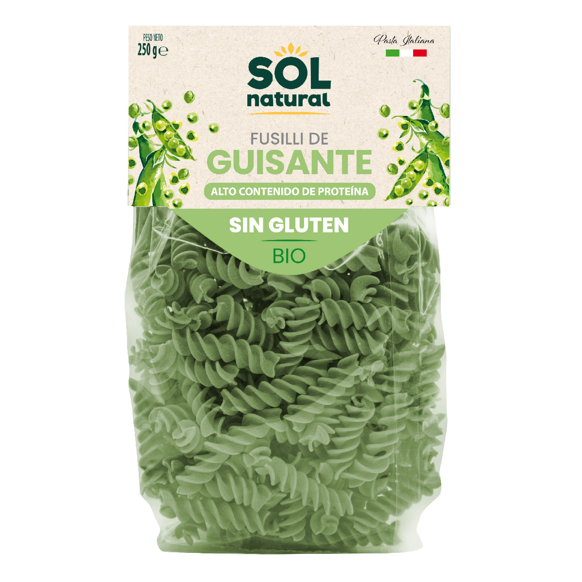 Glutenfria fusilli med ärtor Bio Sol Natural 250 g
