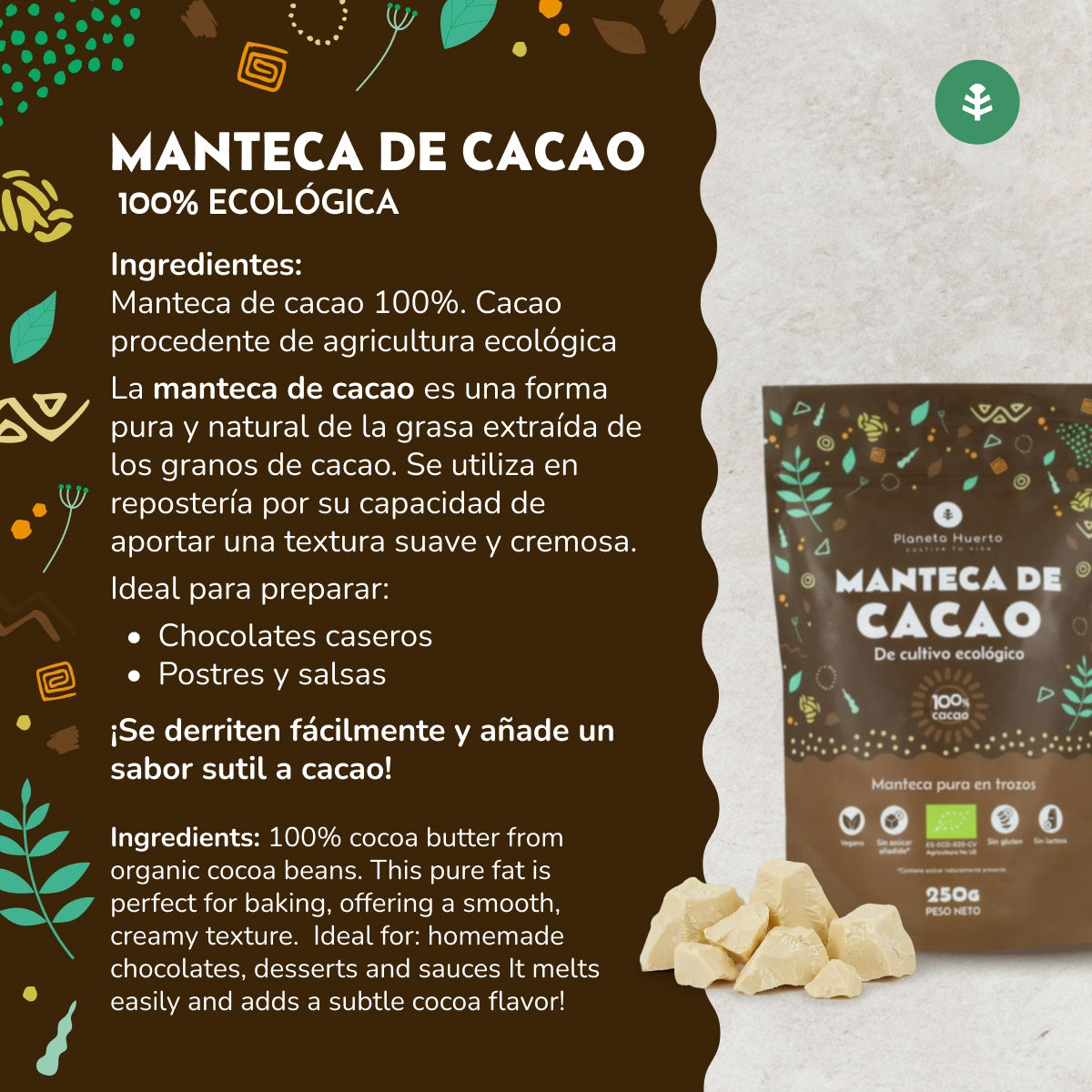 Kakaobutter in Waffeln ECO Planeta Huerto 250 g