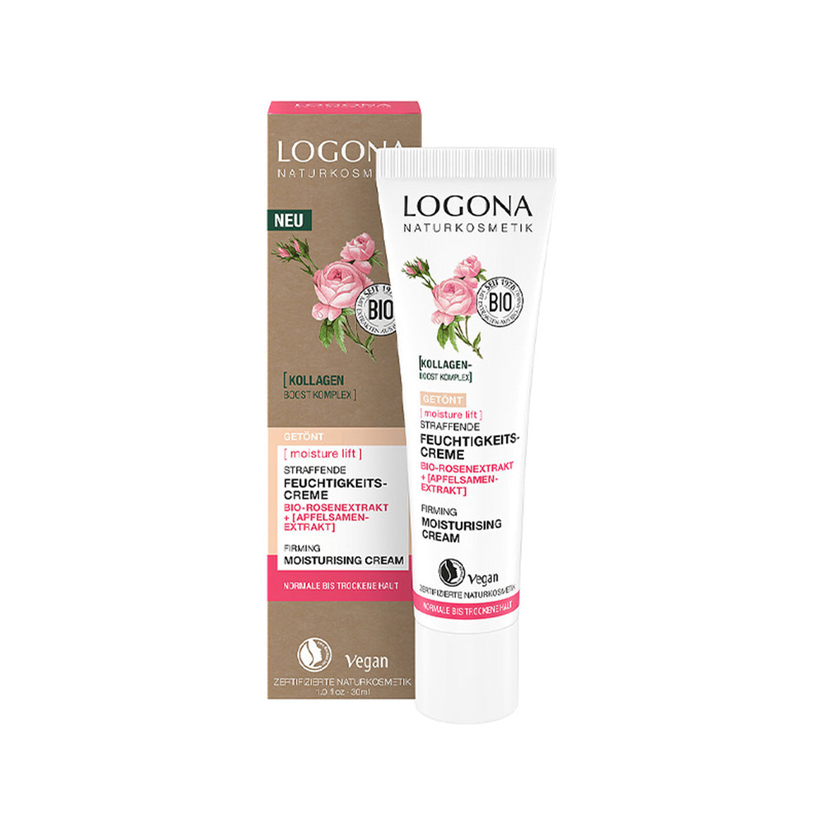 Verstevigende crème met biologische rozen en appelzaadjes, LOGONA, 30 ml