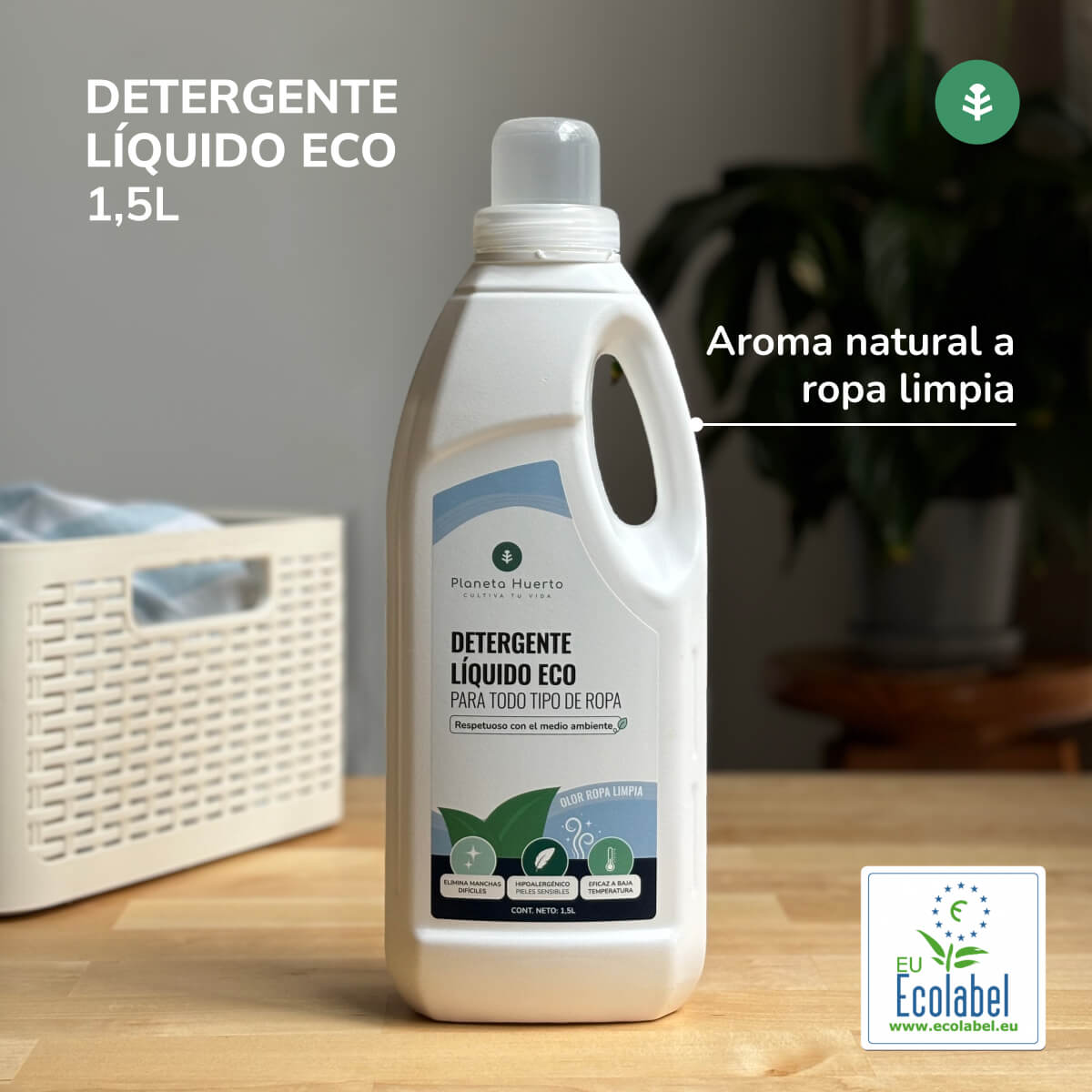 Detergente Líquido Ropa ECO Aroma natural a ropa limpia Planeta Huerto   1,5 Litros