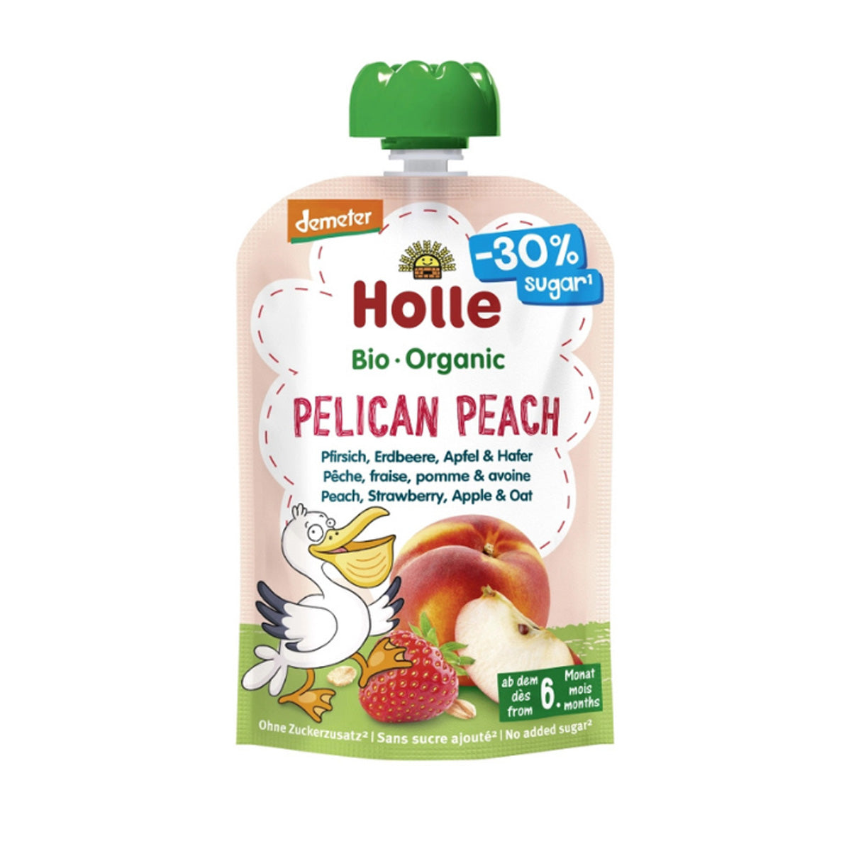 Bio-Smoothie mit Pfirsich, Erdbeere, Apfel und Hafer (ab dem 6. Monat) PELICAN PEACH Holle 100 g