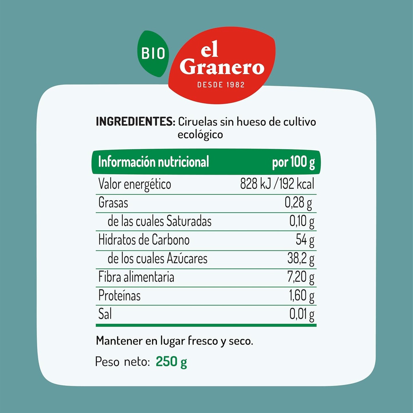 El Granero Organic Pitted Plums 250 g