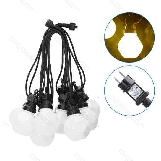 LED garland with 10 warm white translucent bulbs, 8 m, indoor and outdoor use