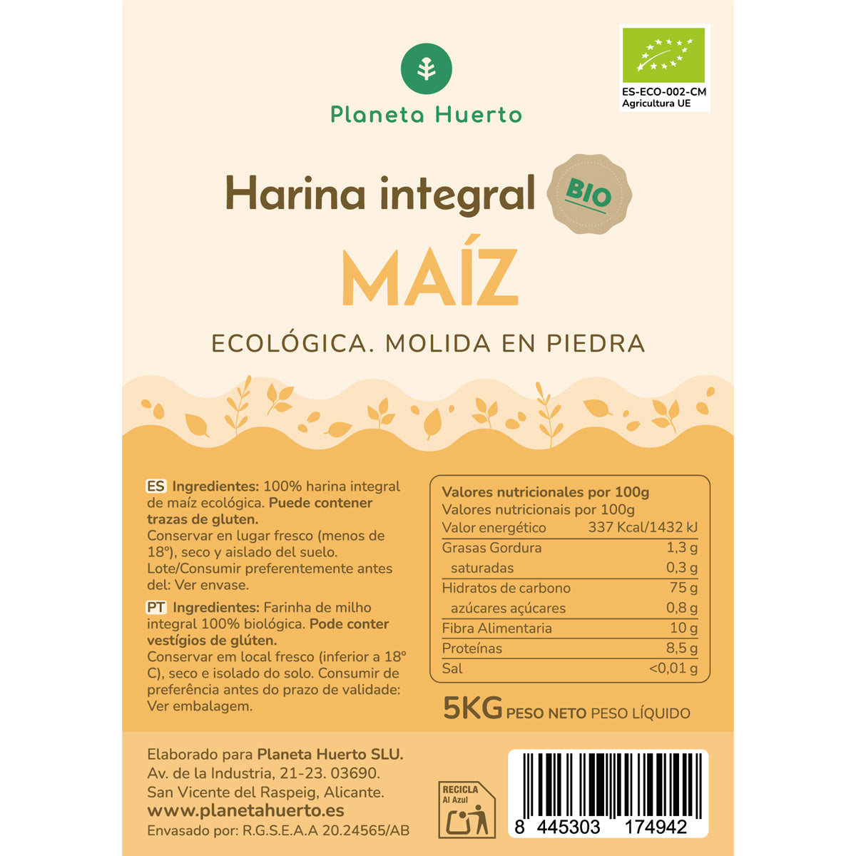 Mais-Vollkornmehl Eco Planeta Huerto 5 Kg