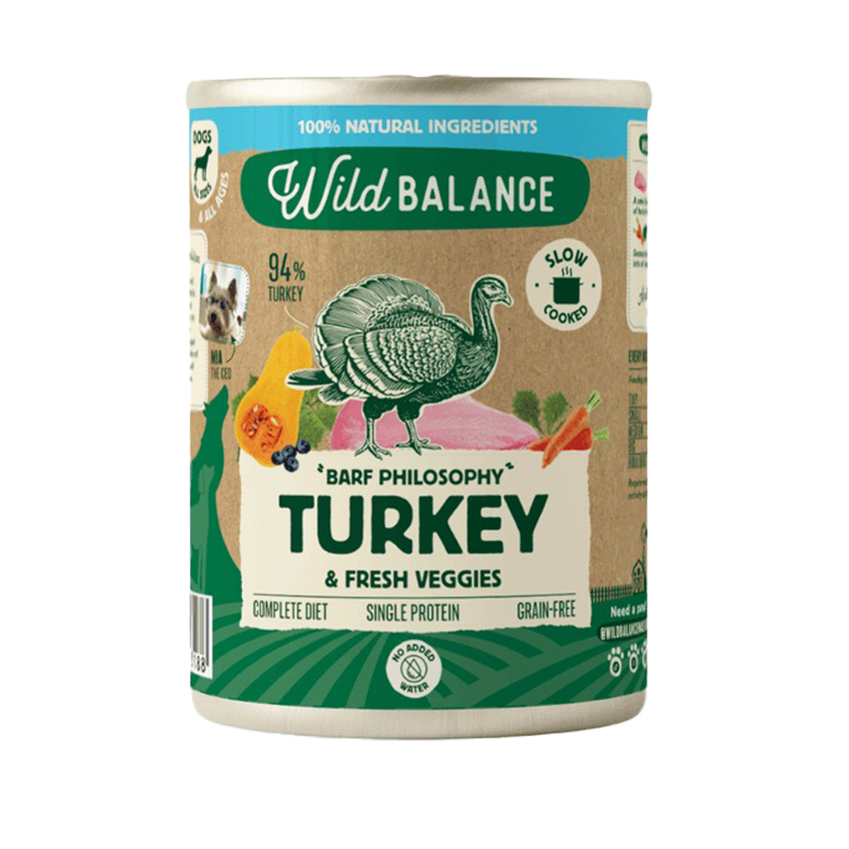 Komplettes BARF-Menü mit Truthahn für Hunde, Wild Balance, 400 g