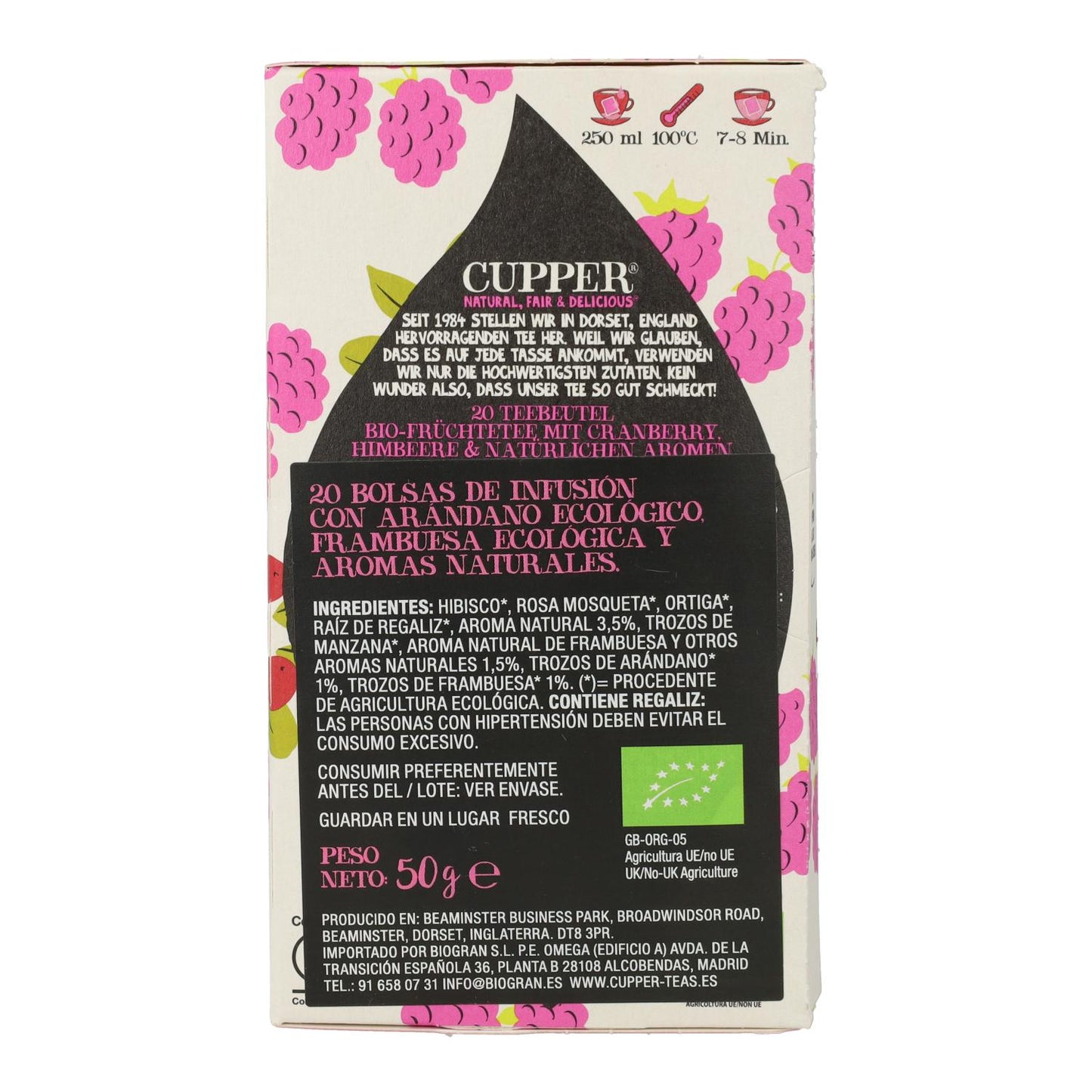 Infuso mirtillo e lampone biologico Cupper 20 bustine
