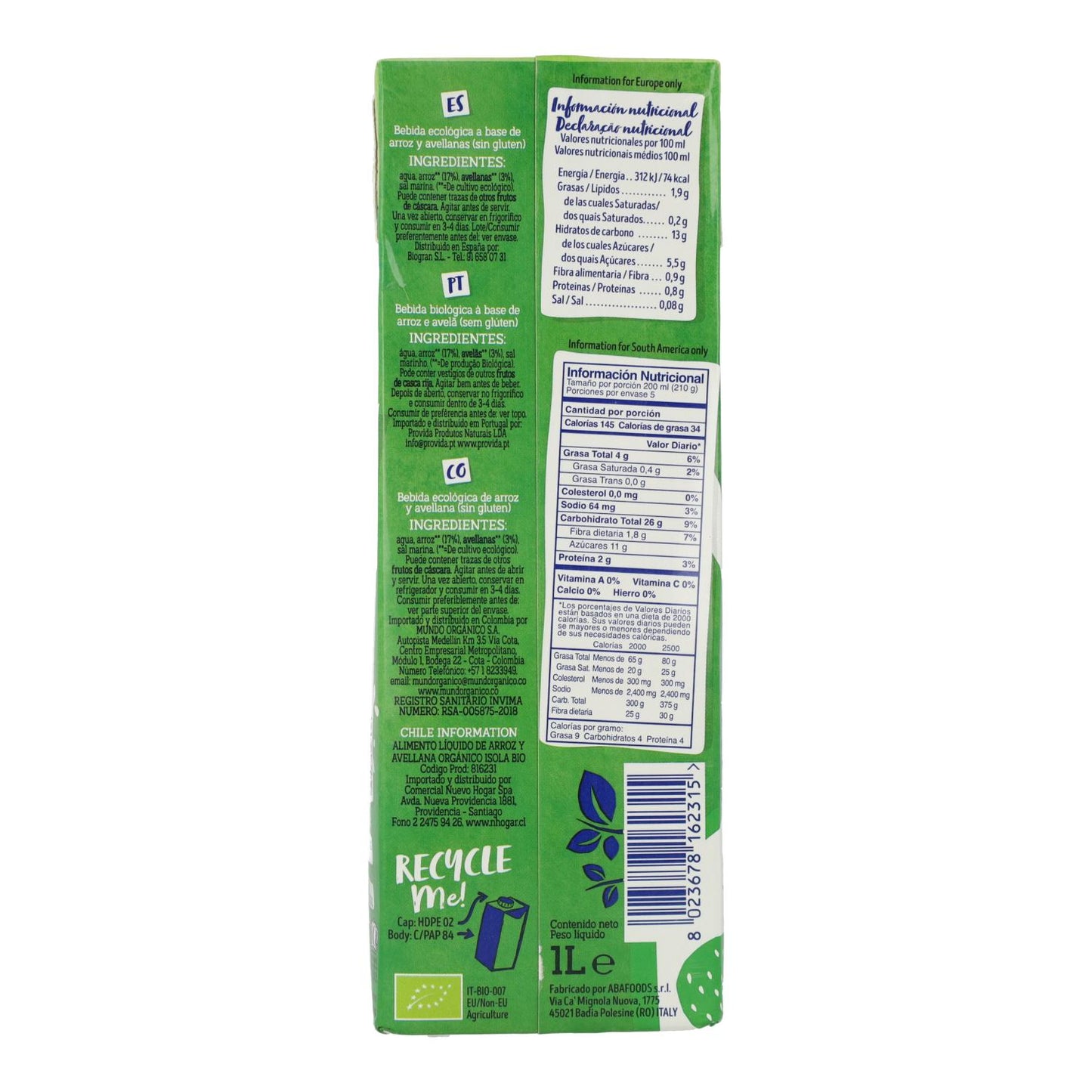 BIO-Getränk Reis und Haselnuss, Isola Bio, 1 l