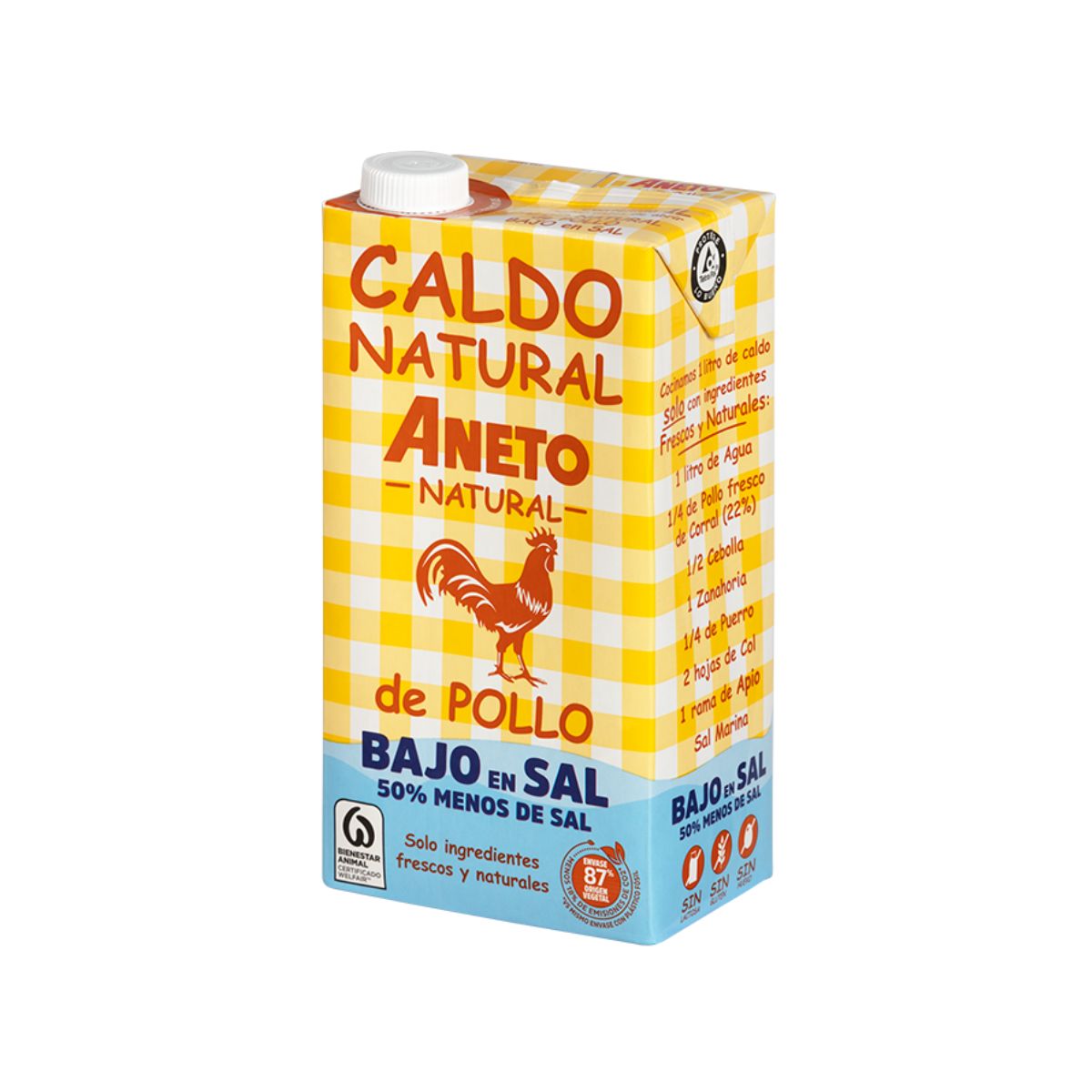 Natuurlijke kippenbouillon met laag zoutgehalte Aneto 1 l