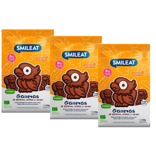 3er-Pack Dinkel-, Hafer- und Kakaokekse ECO 220 g Smileat