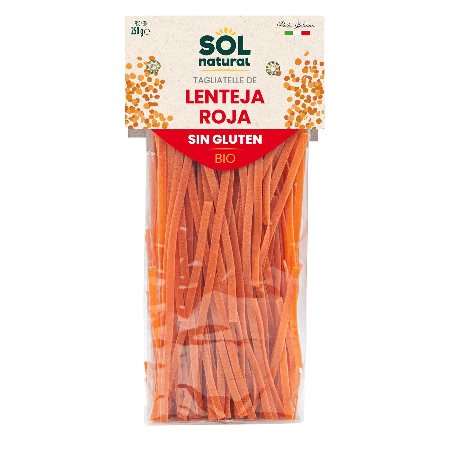Bio-Tagliatelle aus roten Linsen, glutenfrei, Sol Natural, 250 g