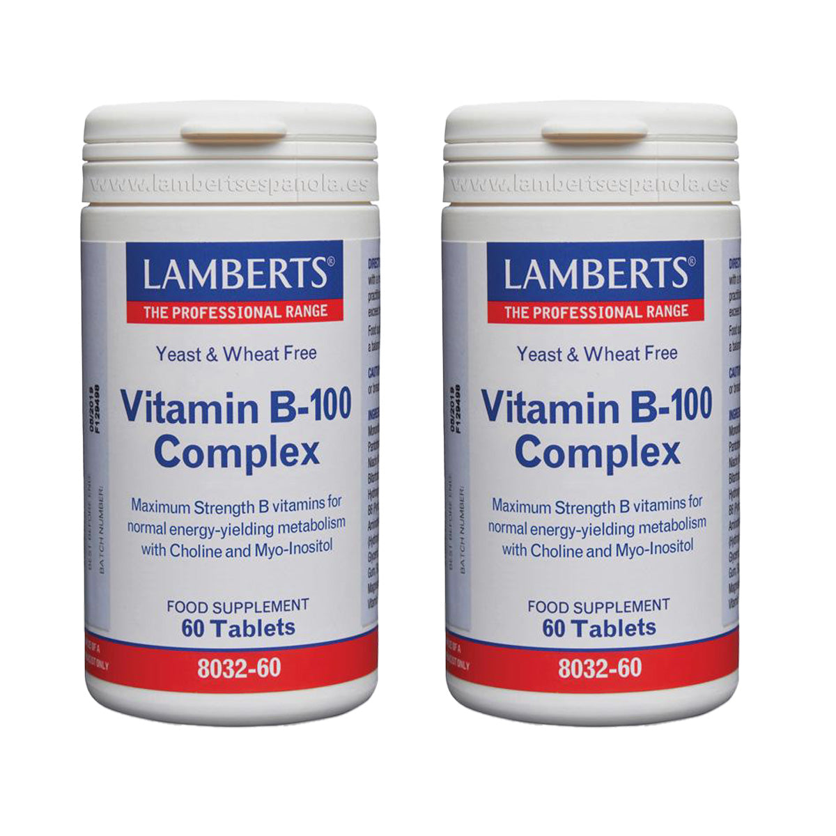 2-pack Vitamin B-100-komplex, Lamberts, 60 tabletter