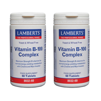 2-pack Vitamin B-100-komplex, Lamberts, 60 tabletter