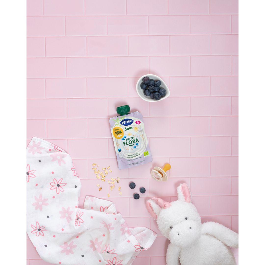 Nutri Flora-zakje met bananen-, bosbessen-, yoghurt- en haversmaak 100 g Hero Solo