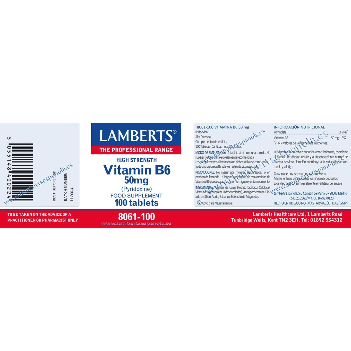 Vitamina B6 100 compresse da 50 mg, Lamberts